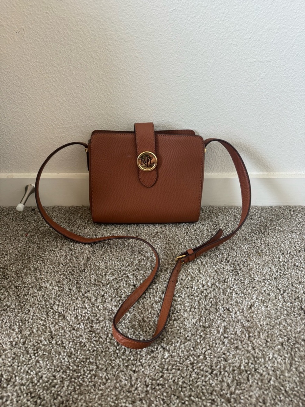 Lauren Ralph Lauren Charleston Textured Leather Crossbody Bag brown cow leather